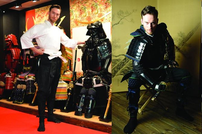 Experience of Samurai and Samurai license of Samurai Armor Photo Studio - Posing with a katana and yari spear