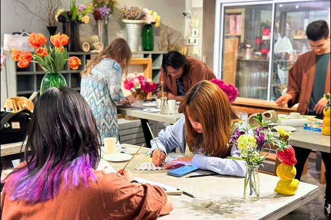 Japanese Fan Painting Workshop ~ in a Tokyo Flower Shop - Traditional Japanese Motifs or Your Own Design