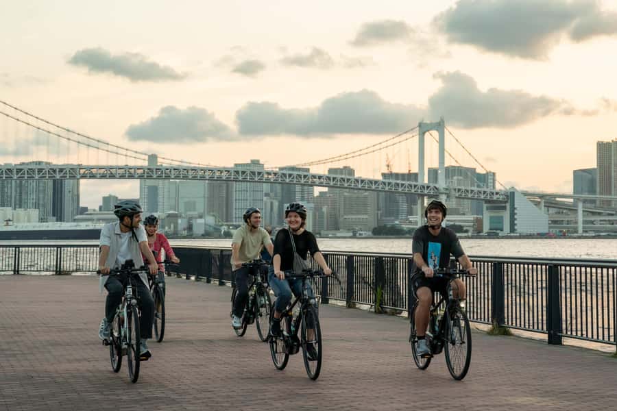 Tokyo Bay Area: Sunset Night View 3h E-bike Guided Bike Tour - Sunset from the opposite side of Tokyo