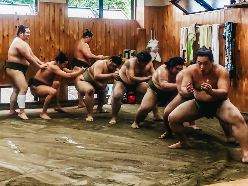 Tokyo: Sumo Morning Training Visit - The group photo with the wrestlers