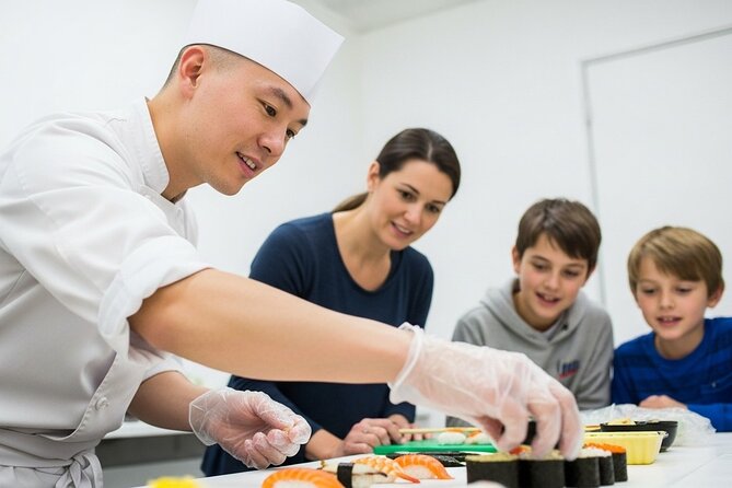 Tokyo Sushi Making Class : Sake Ceremony & Matcha Experience - Making torched salmon mayo gunkan