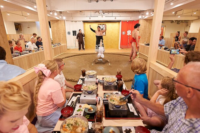 TokyoSumoShow, ChickenHotPot, and Mochi-Pounding by Pro Wrestlers - Chicken chanko hot pot while the show gets moving