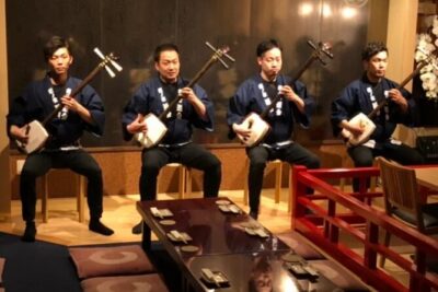 Tsugaru shamisen performance over traditional dinner
